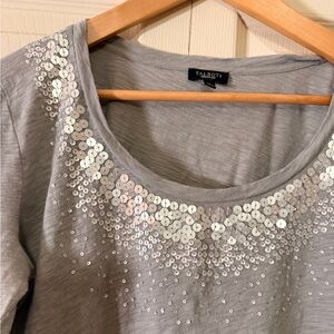 Talbots Silver Sequin Quarter Sleeve Top